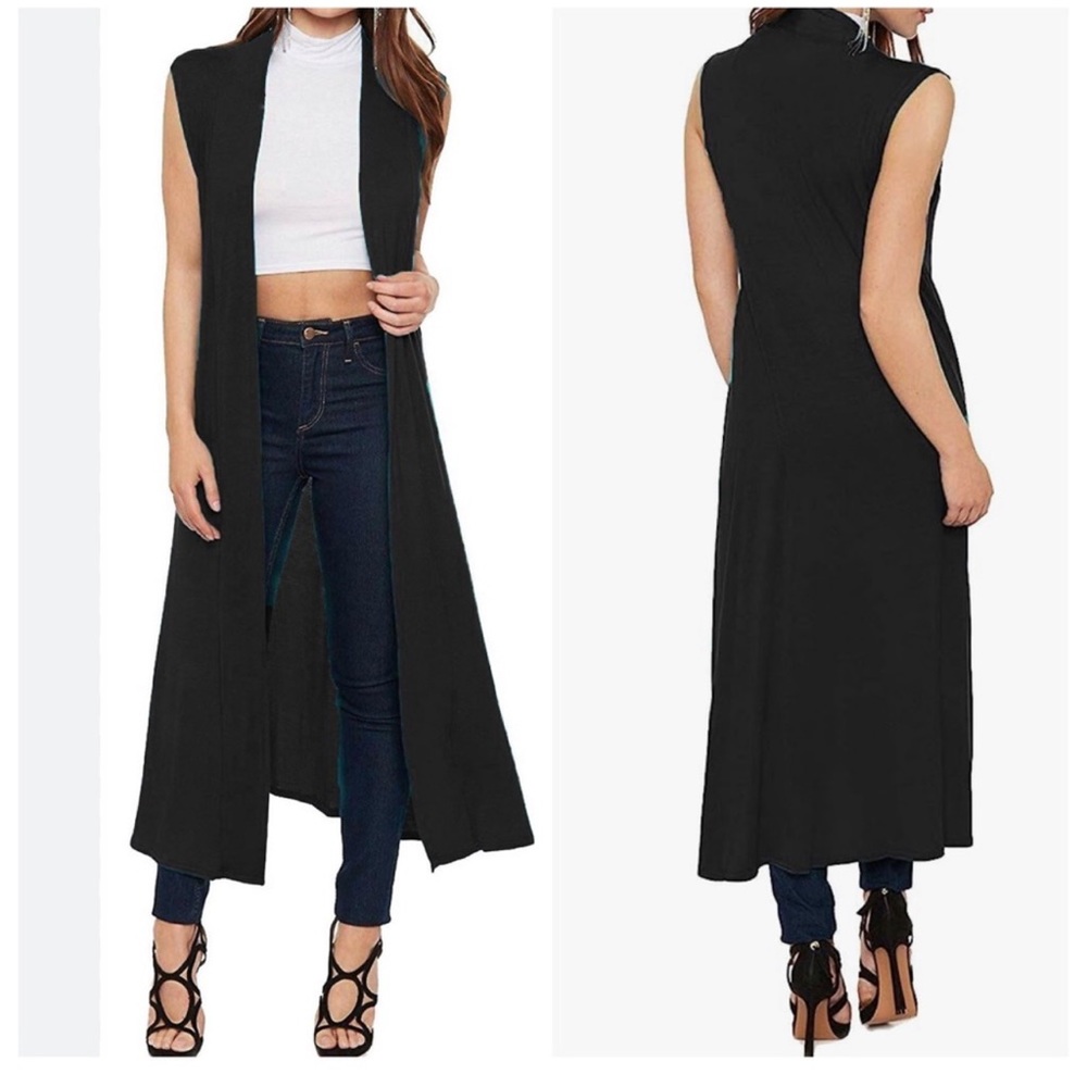 29 Boho Black open Long Sleeveless Duster Cardigan - Picture 1 of 1